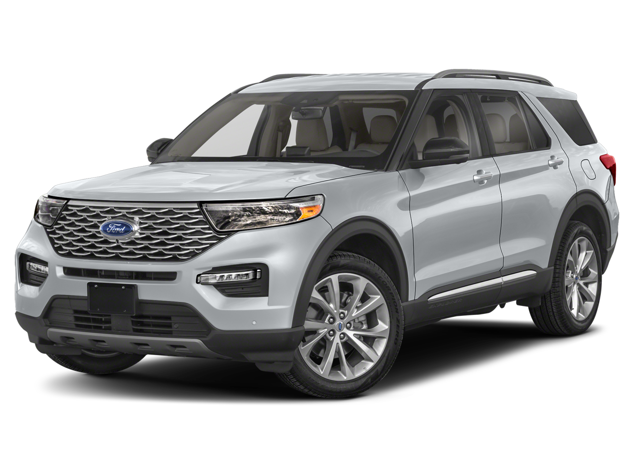2023 Ford Explorer Platinum in White Metallic — front three-quarter view
