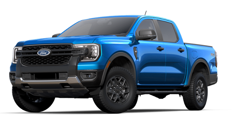 2025 Ford Ranger XLT in Velocity Blue Metallic — front three-quarter view